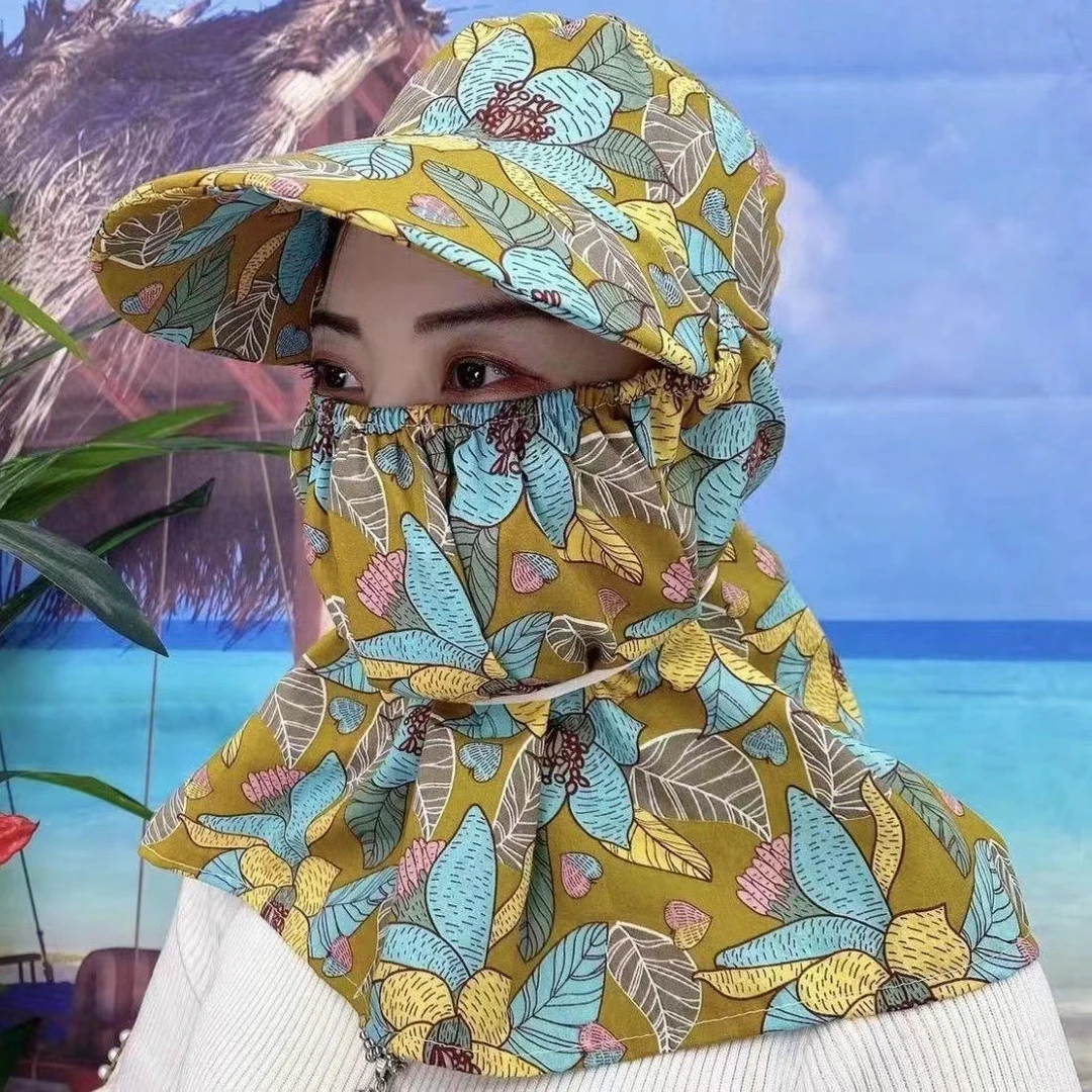 2025新款(绵绸)碎花防晒帽子遮阳帽户外骑行护颈护脸防晒帽太阳帽