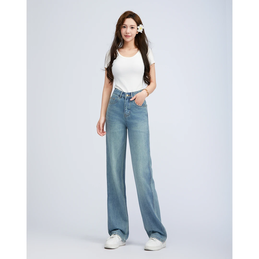 【XRD】·夏季薄款中高腰窄版直筒裤时尚百搭显瘦