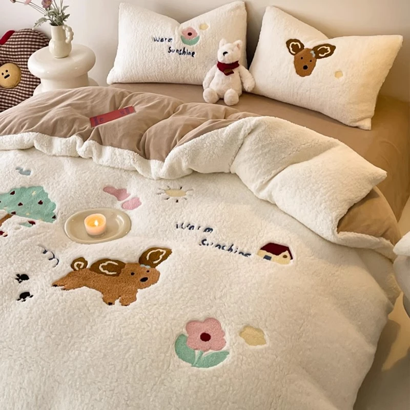 冬季加厚羊羔牛奶绒床上四件套2024新款法兰绒床品加绒珊瑚绒床单