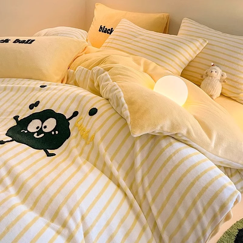 冬季双面牛奶绒床上四件套加厚法兰珊瑚绒被套加绒床单床品三件套