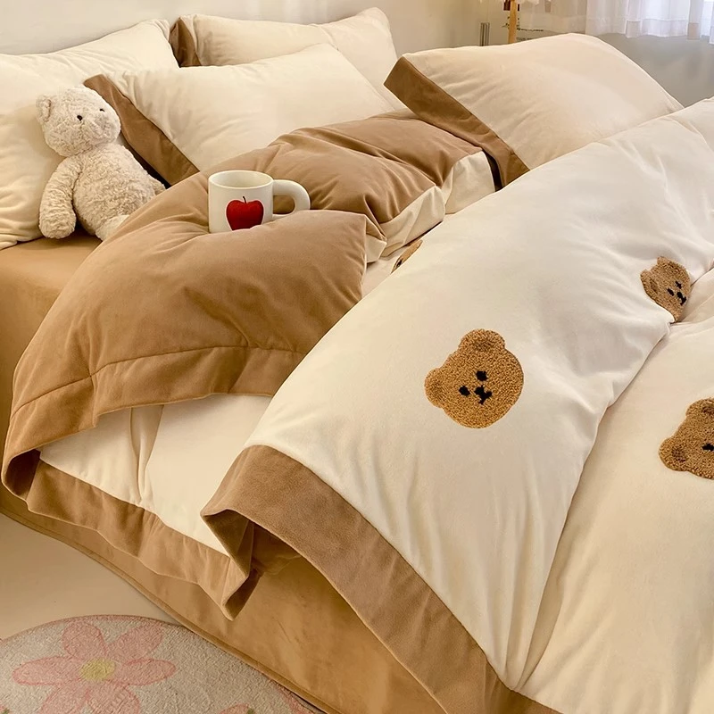 冬季加厚牛奶绒床上四件套双面珊瑚绒被套法兰绒床单宿舍单人床品