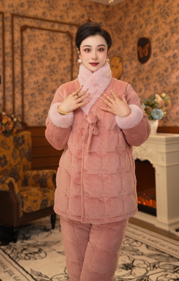 【桃枝夭夭●短款】女士家居服长袖睡衣女秋冬2025新款套装加厚保暖