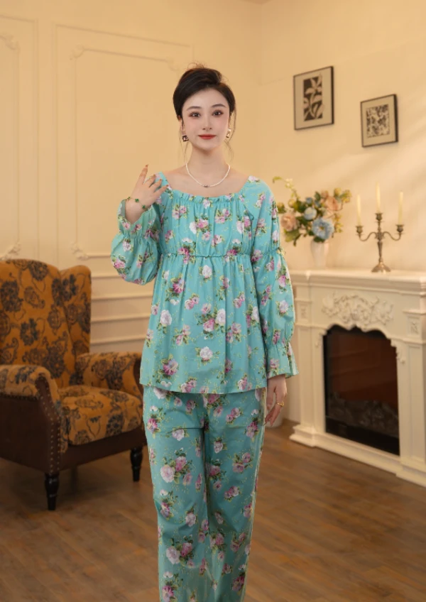 【雅姿达】2024新款两件套女士家居服长袖休闲睡衣女夏女款套装