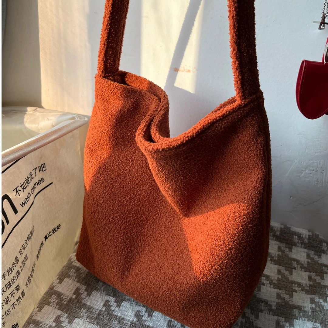 【蜜橘】晴天自制小众韩版泰迪绒大容量斜挎单肩包简约秋冬
