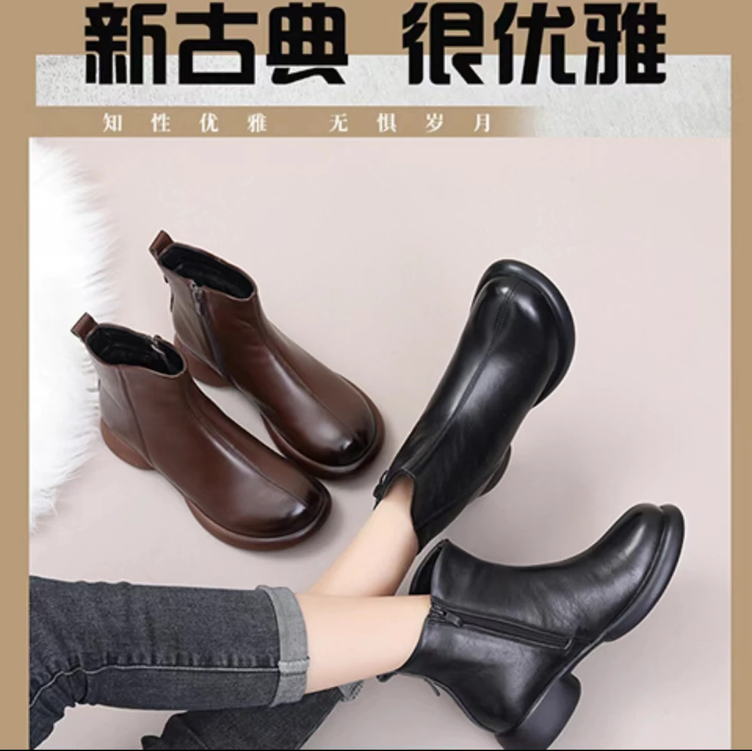 高品质超软头层牛皮加绒保暖复古马丁靴9955