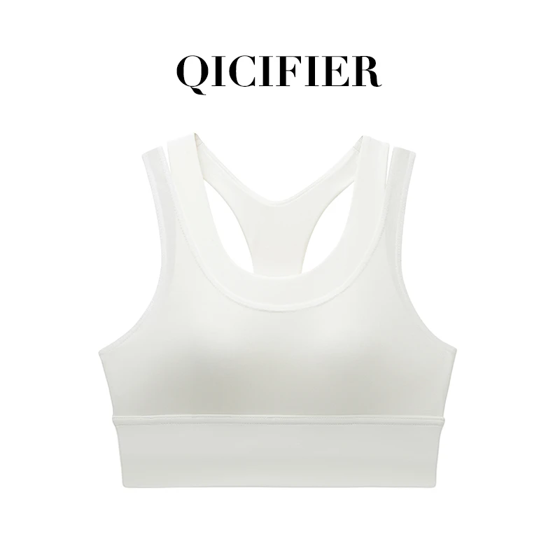 【QICIFIER】黑/白 假两件聚拢网纱瑜伽内衣 3074