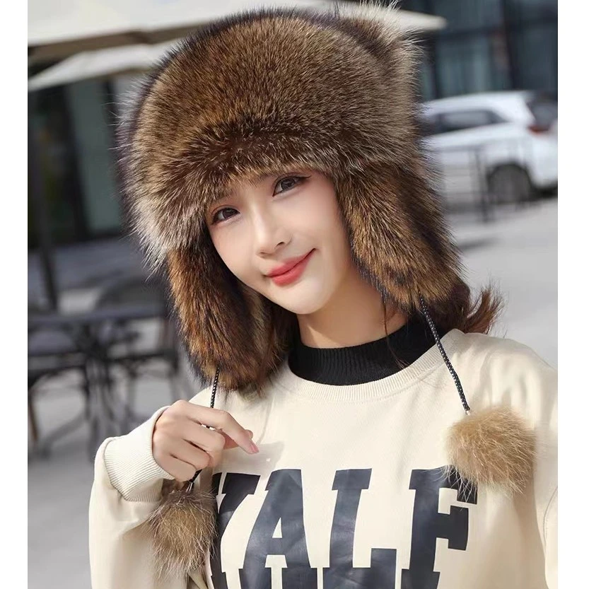 小浣熊护耳帽美洲貉子毛雷锋霸王帽冬季保暖男女儿童成人皮草帽子