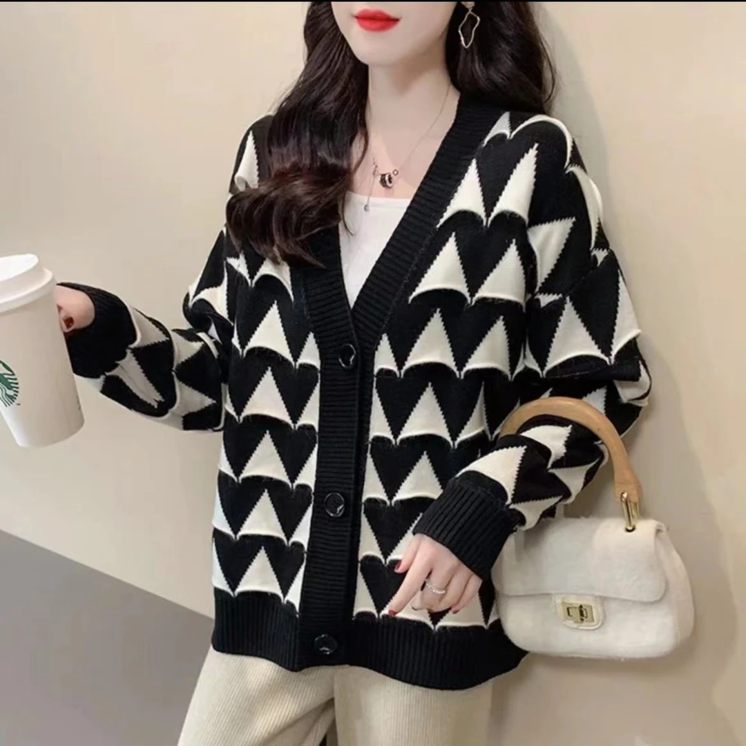 152【欧货】爆款撞色慵懒风针织开衫