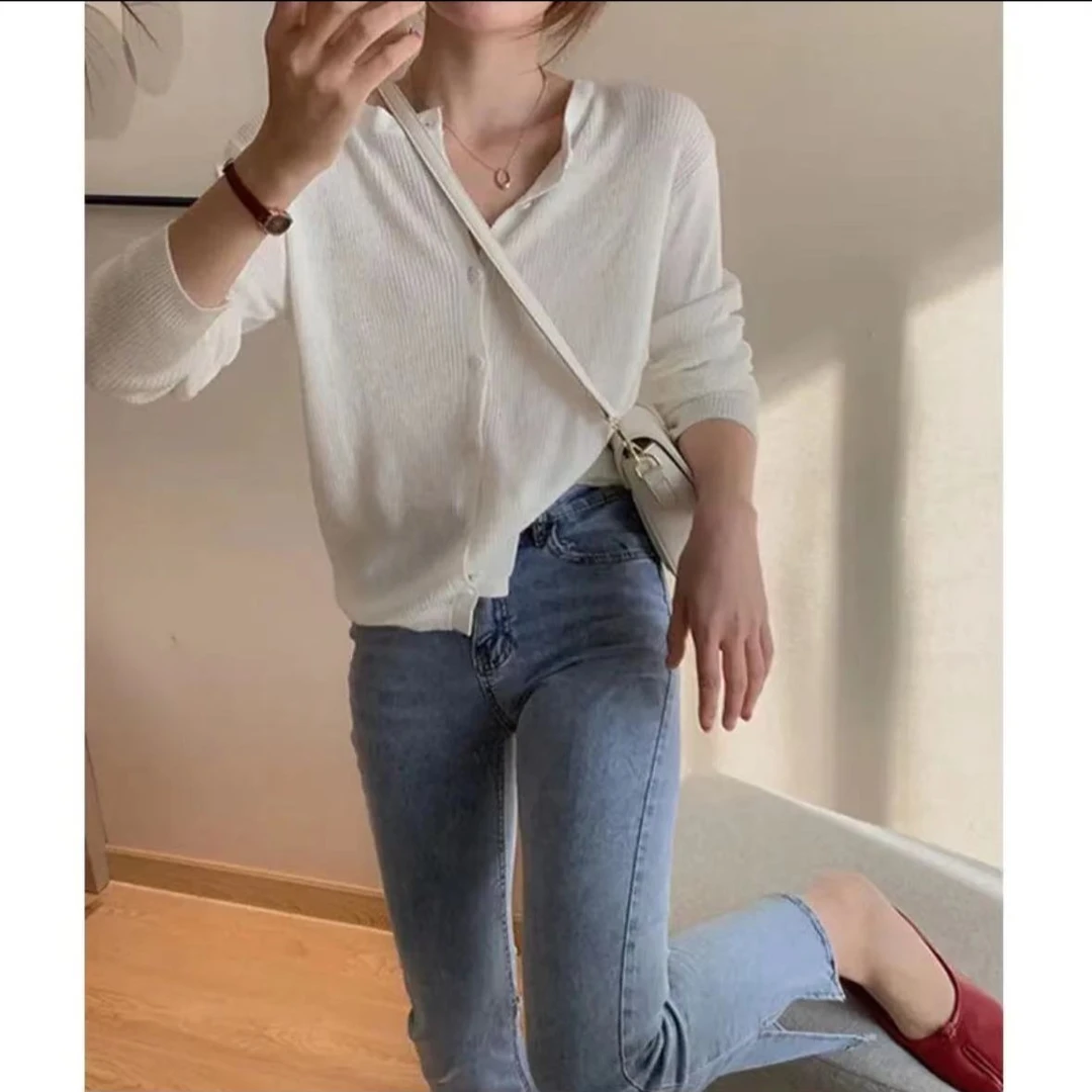 138开衫春秋季单排纽扣显瘦内搭针织开衫长袖上衣