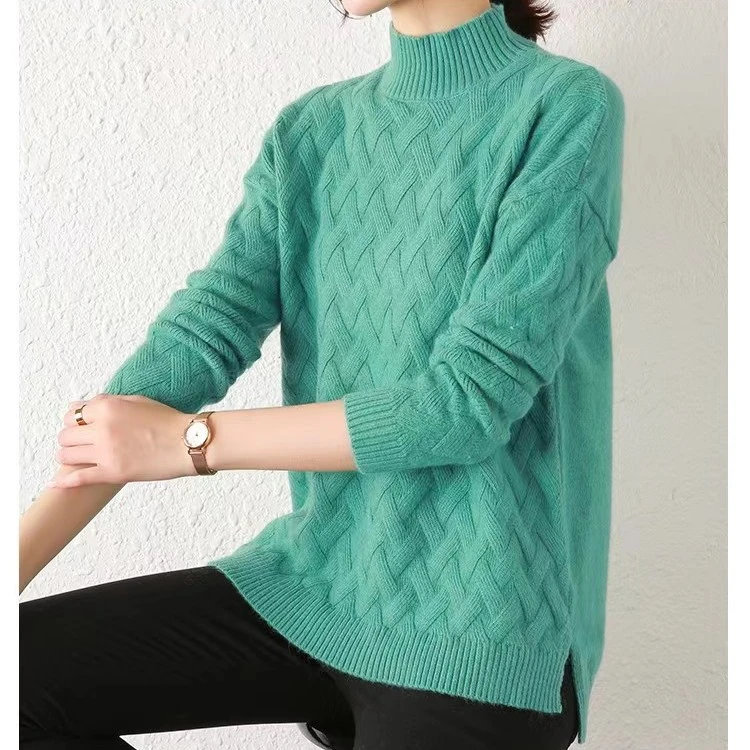 【浣熊毛衣】80斤-150斤高货半高领纯色开叉时尚毛衣045