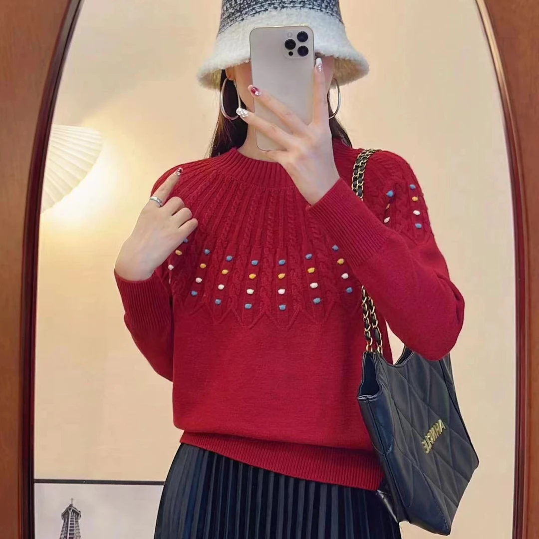 088【七彩云豆】麻花半高领毛衣女打底衫时尚洋气针织衫上衣内搭