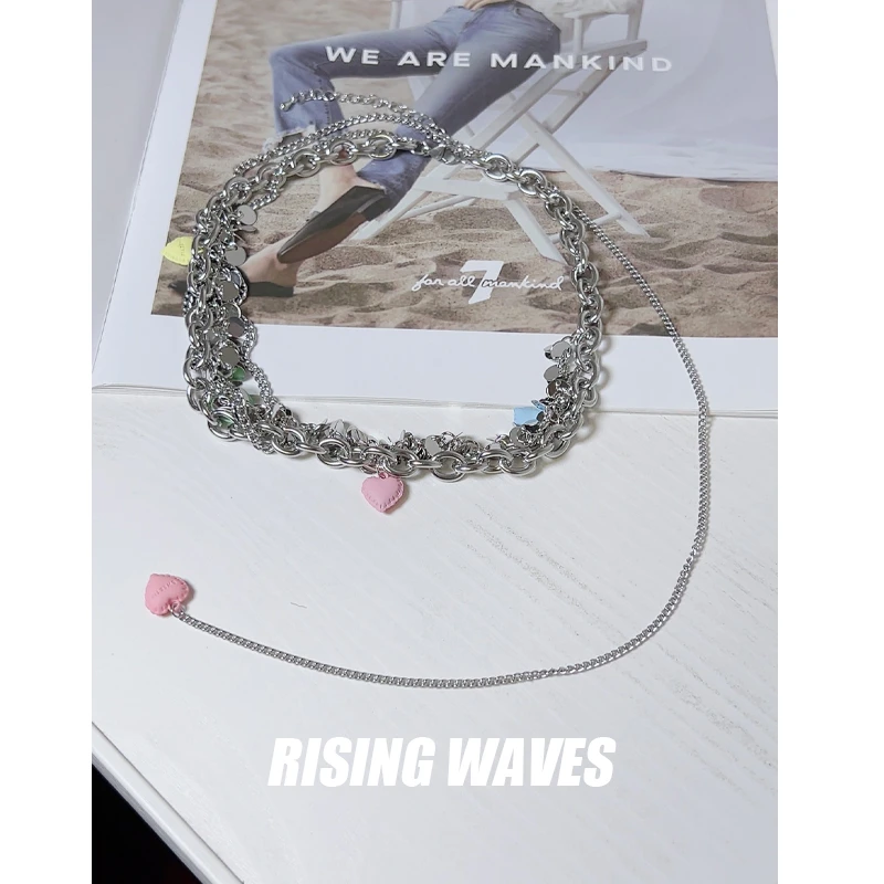 铜合金项链  【桃心马卡龙】辣妹多层链条项链TH571