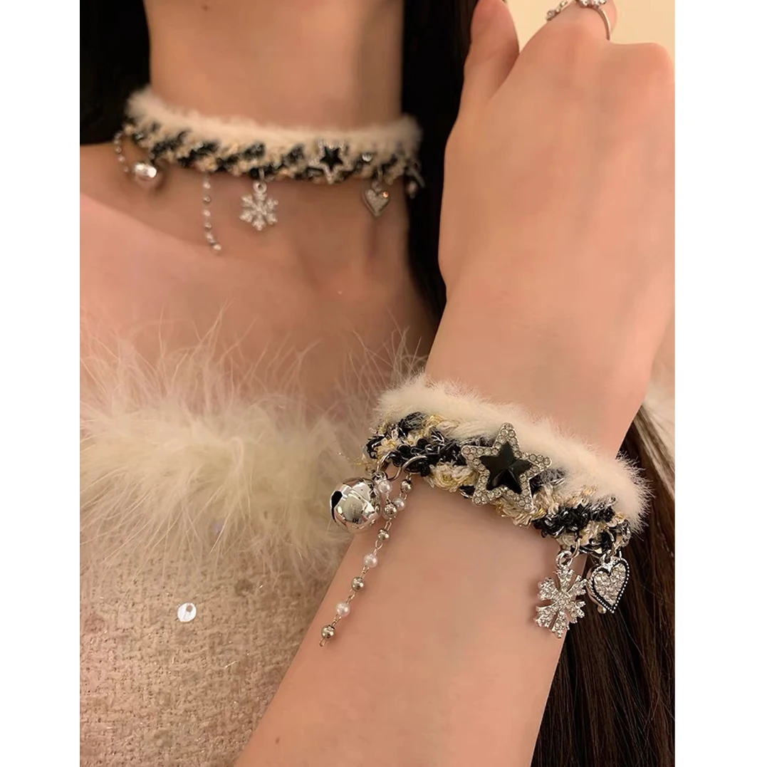 铜合金羽毛项链  【冬日来信】毛绒编织吊坠磁吸扣项链ETH155