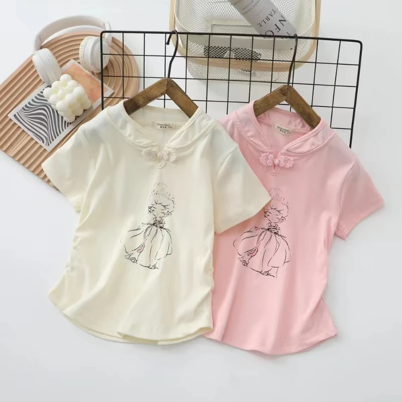 2025新款女孩夏季女童短袖t恤儿童国风中式上衣洋气宝宝半袖T
