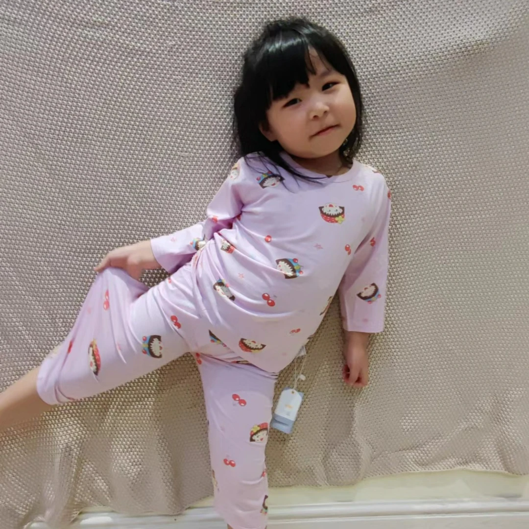女童夏季新款七分袖七分裤卡通满印家居服套装