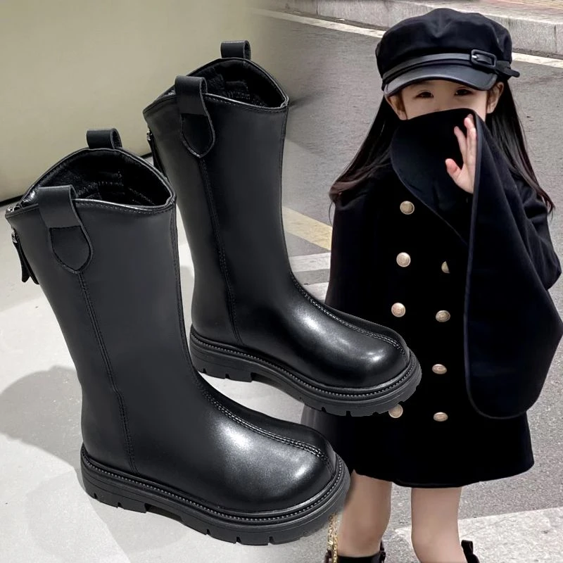 女童美拉德秋季儿童靴子2023冬款加绒二棉小童长筒靴轻盈软底百搭