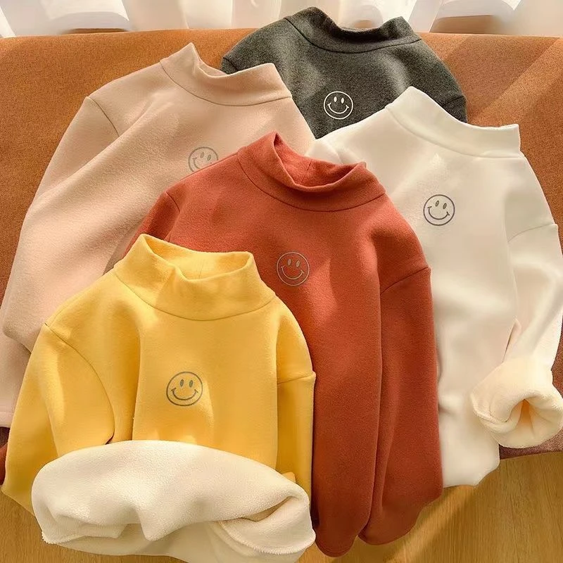 儿童半高领宝宝绒打底衫男童秋冬保暖上衣女童加绒加厚打底衣洋气