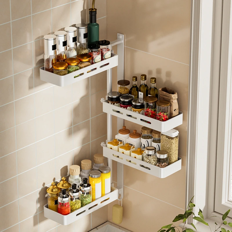 厨房旋转置物架多层调料置物收纳架家用多功能免打孔安装架料架