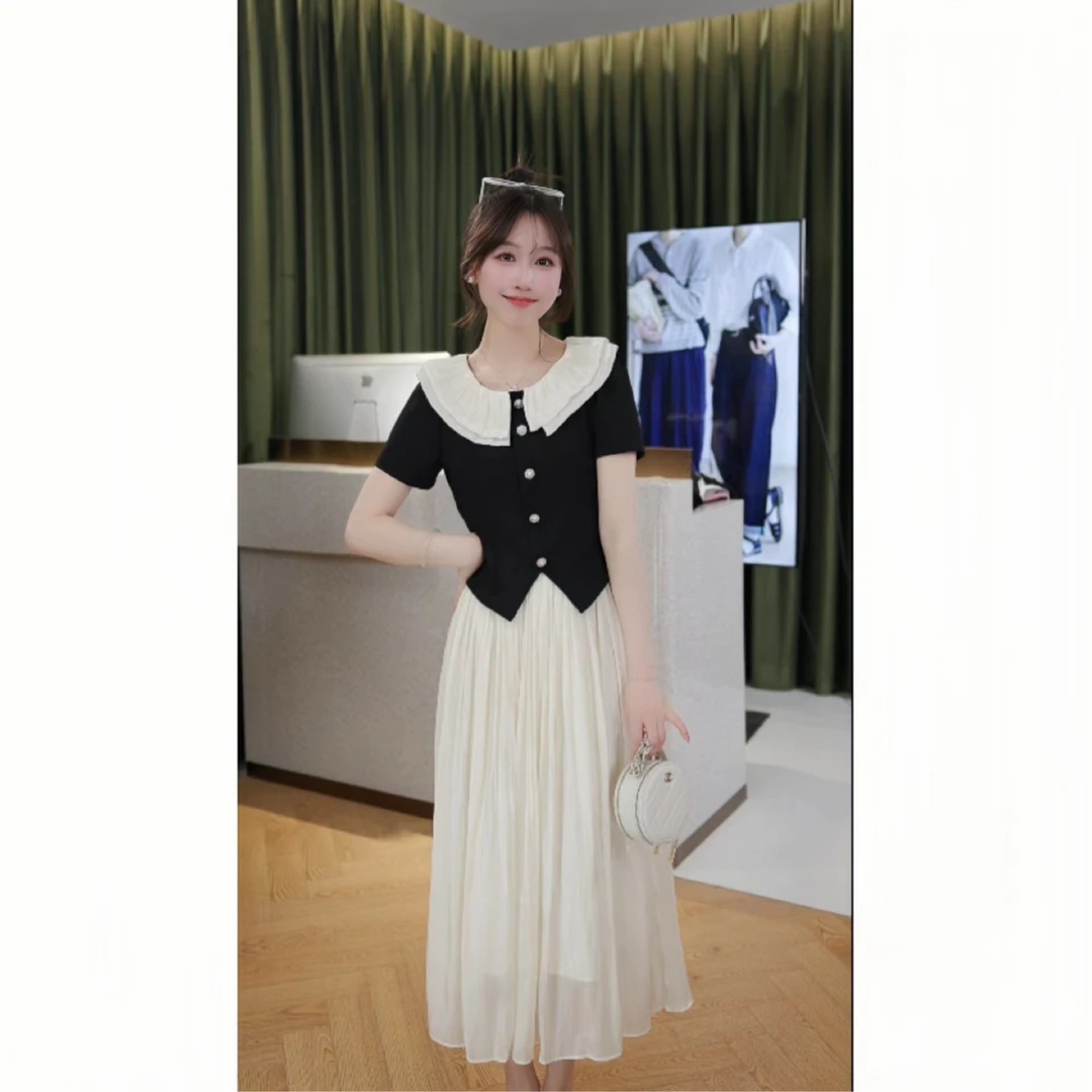 小香风荷叶边短袖女新款韩版修身显瘦设计感小众短款气质时尚夏季