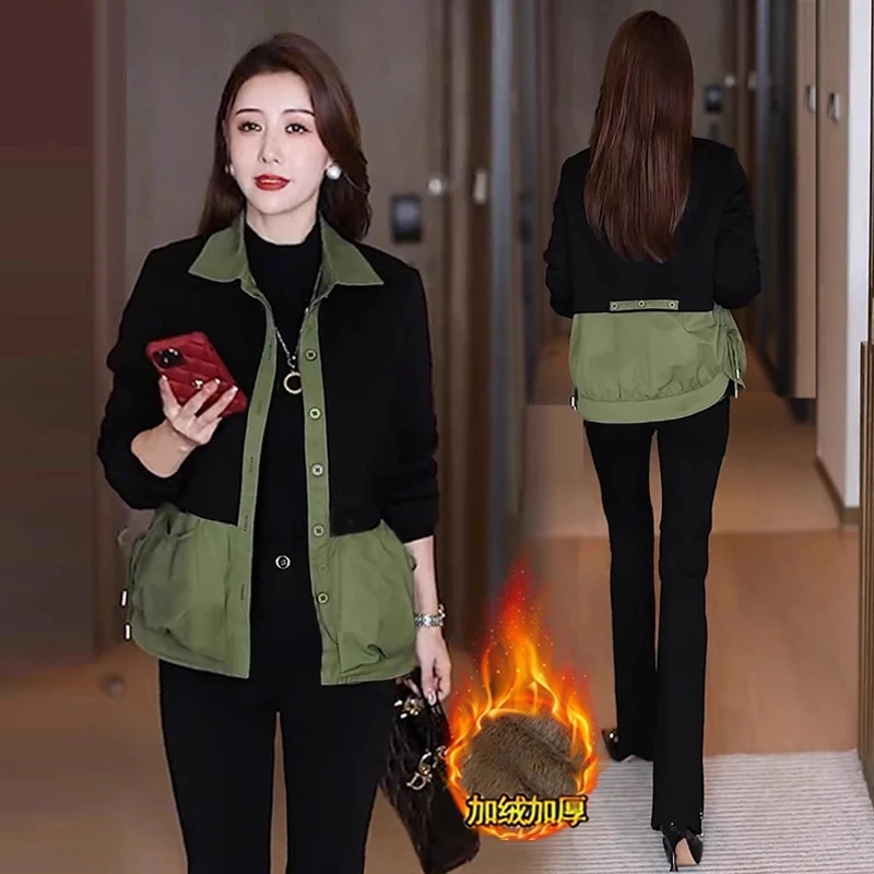 加绒加厚短款外套女2024秋冬季新款韩版气质宽松显瘦休闲夹克上衣