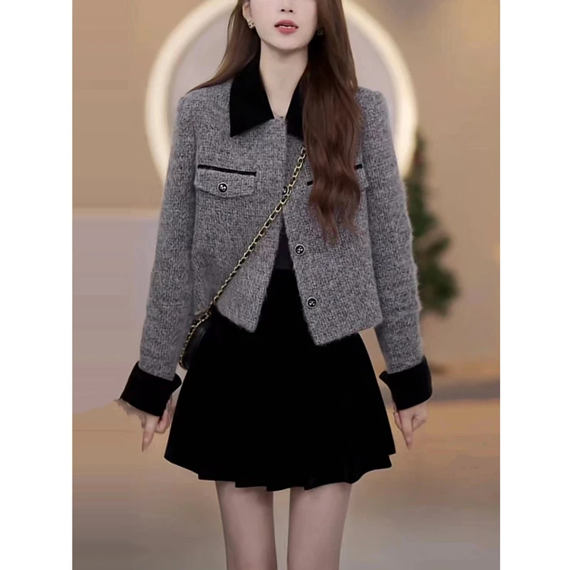 小个子时尚2024新款爆款洋气小香风上衣外套百褶裙气质法式设计感