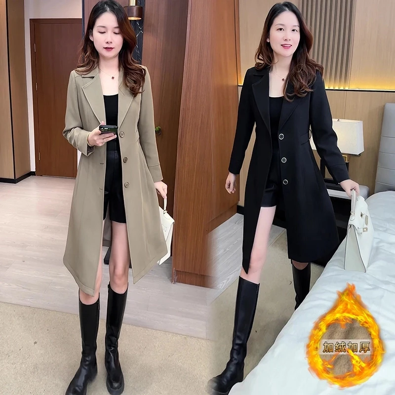 秋冬外套新款时尚西装领小个子大衣过膝秋季中长款外衣风衣气质