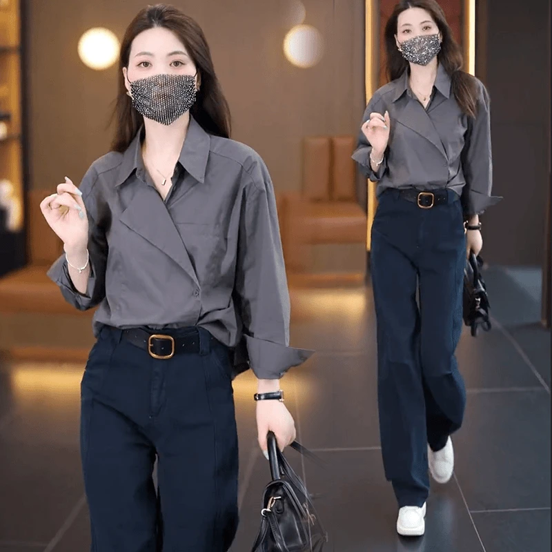 长袖衬衫女2024春秋新款韩版洋气质显瘦宽松百搭休闲衬衣小衫上衣