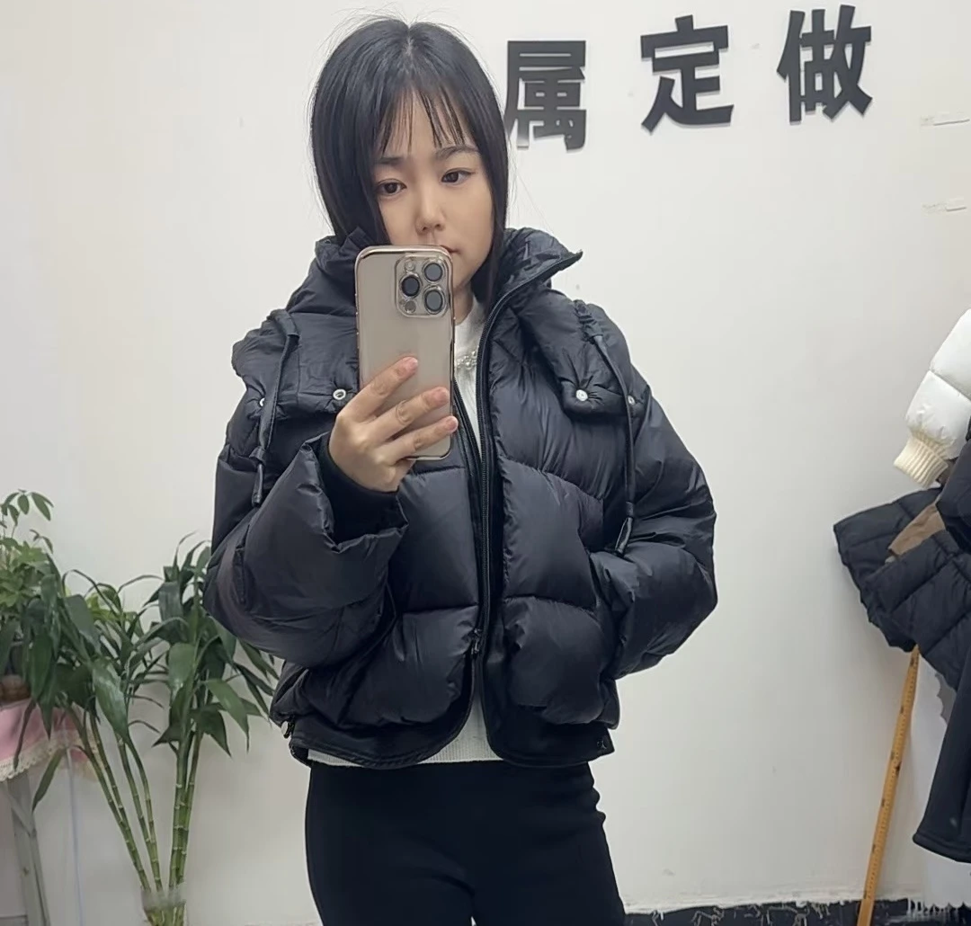 小个子韩版短款连帽羽绒服冬季新款宽松加厚保暖白鸭绒面包服外套