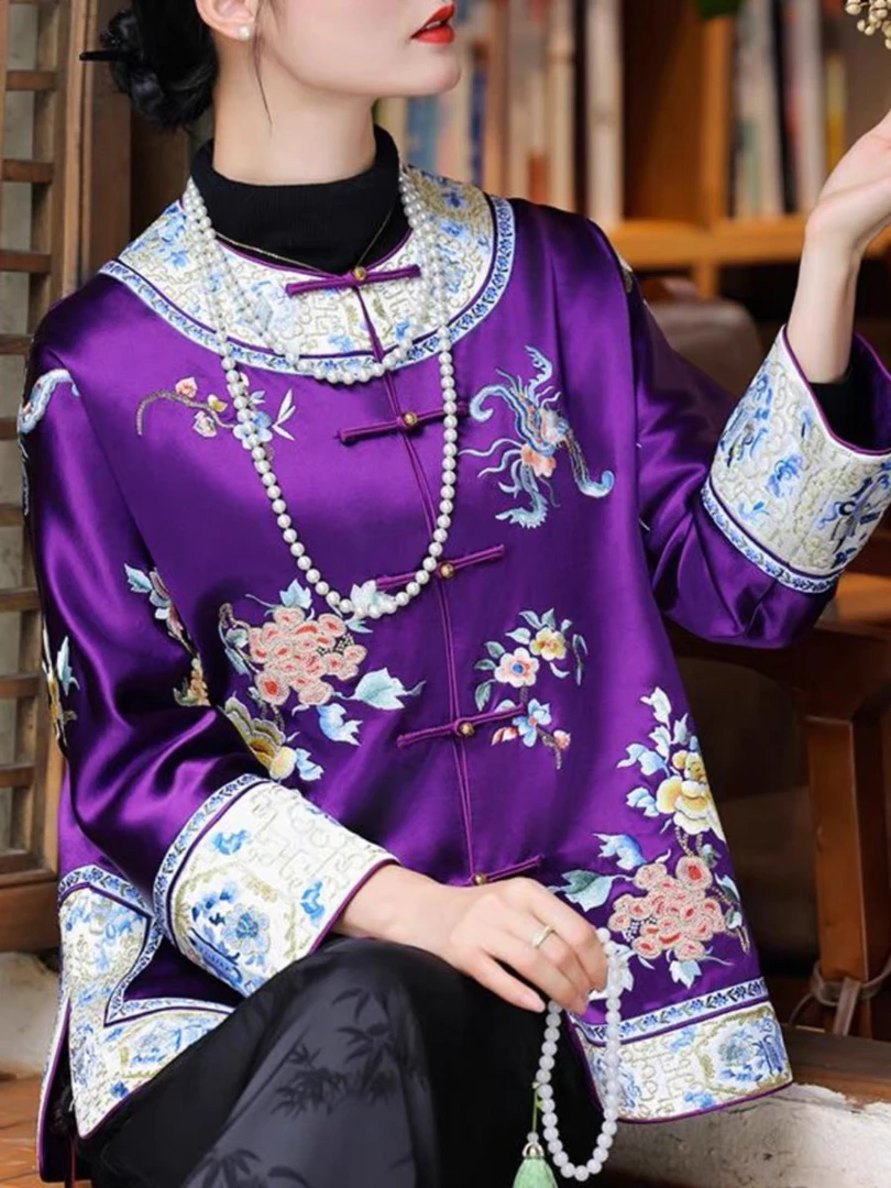 新中式外套女轻国风重工刺绣2024年秋冬新款对襟高贵盘扣唐装上衣