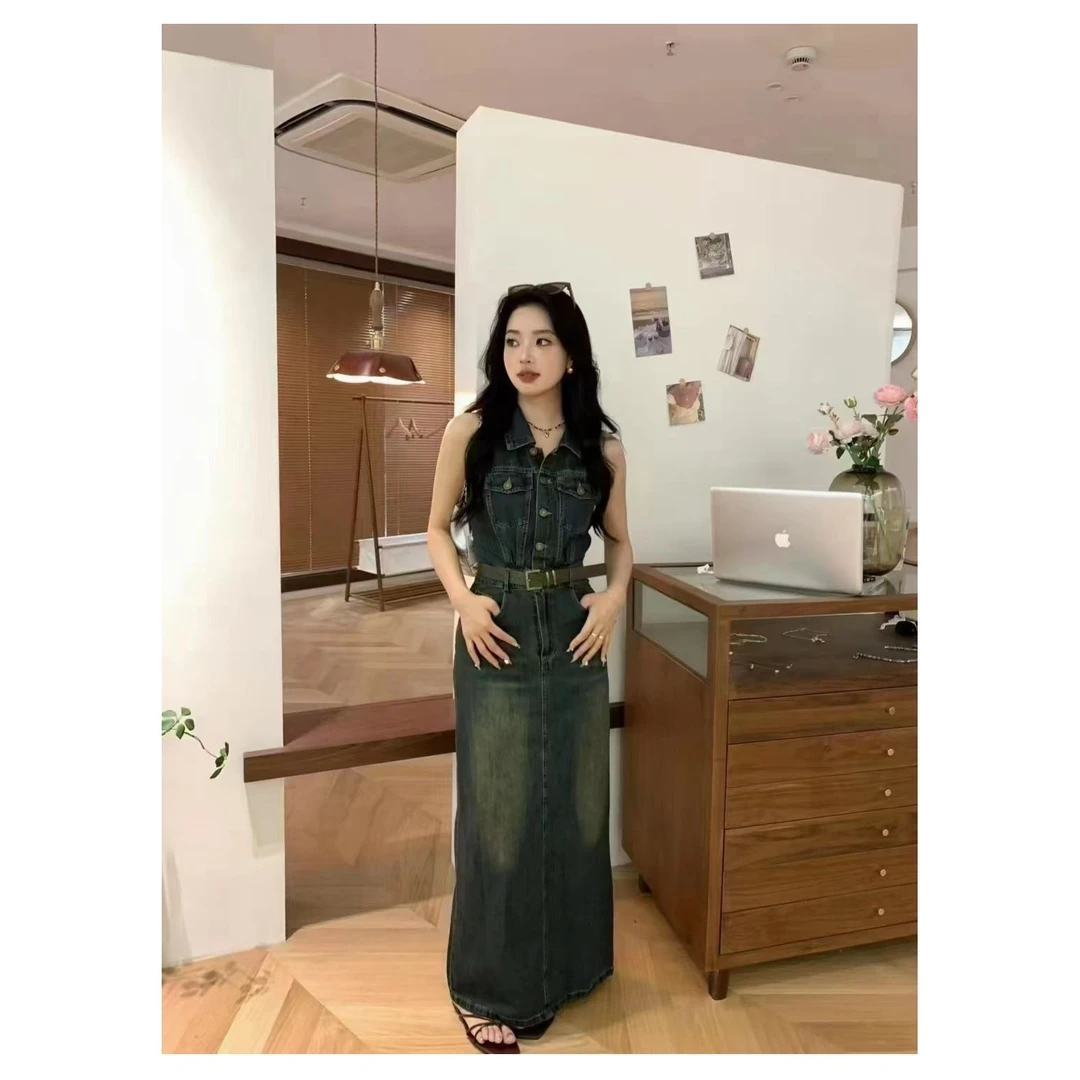 牛仔吊带裙连衣裙显瘦时尚夏季复古背带减龄气质宽松小个子网红