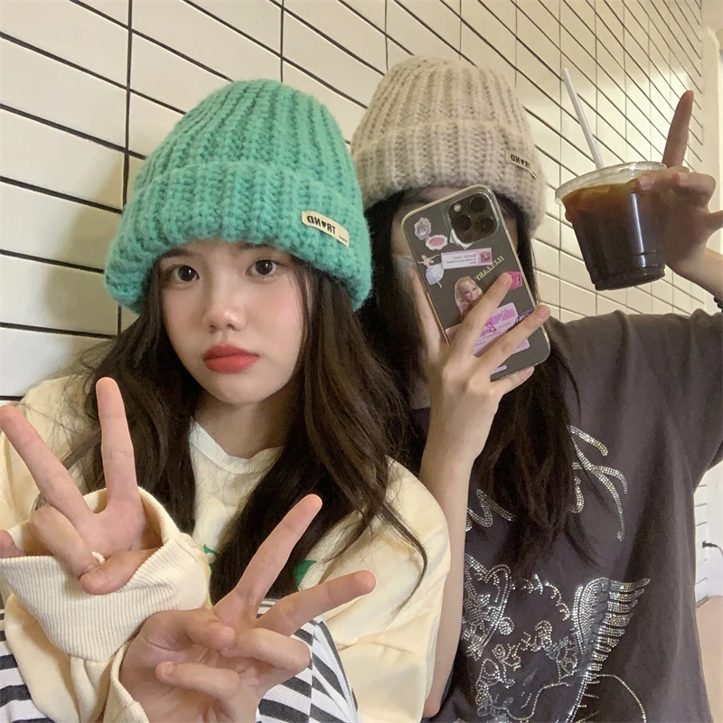 绿色毛线帽女秋冬加厚保暖针织帽大头围百搭2022年冬季爆款帽子女