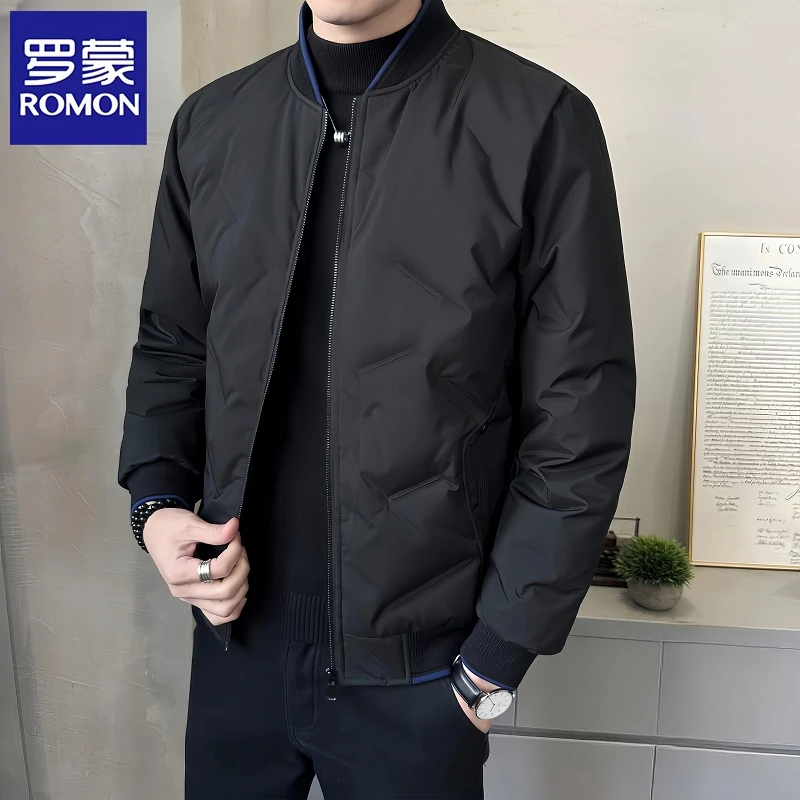Romon/罗蒙冬季新款羽绒服男轻薄短款帅气立领羽绒休闲保暖外套男