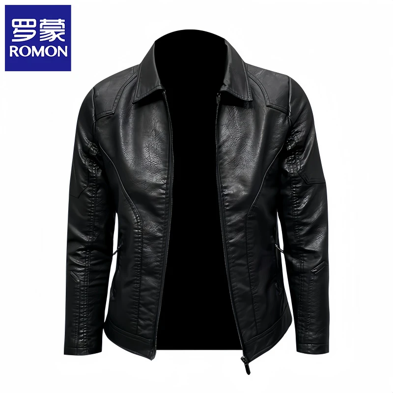 罗蒙复古皮衣外套男春秋新款帅气韩版加绒翻领机车PU皮夹克上衣服
