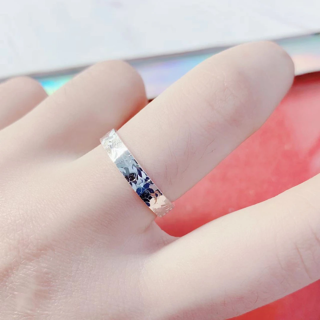 湘云 足银戒指 足银999碎碎冰戒指时尚女款开口可调节手工女士戒