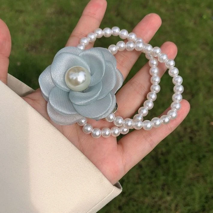 超仙山茶花仿珍珠发圈公主发绳手链两戴小清新花朵头绳高级感头饰