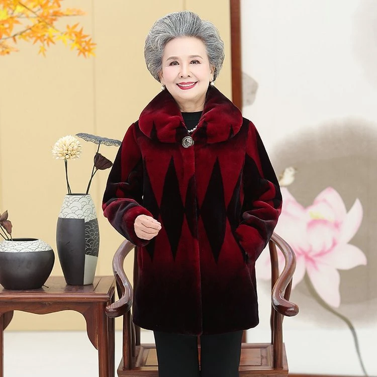 老年人冬装女小个子奶奶装外套妈妈保暖气质大衣阔太太大码套装