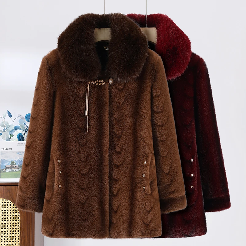 妈妈秋冬外套毛领洋气高贵阔太太老年人冬装加绒大衣奶奶棉衣加厚