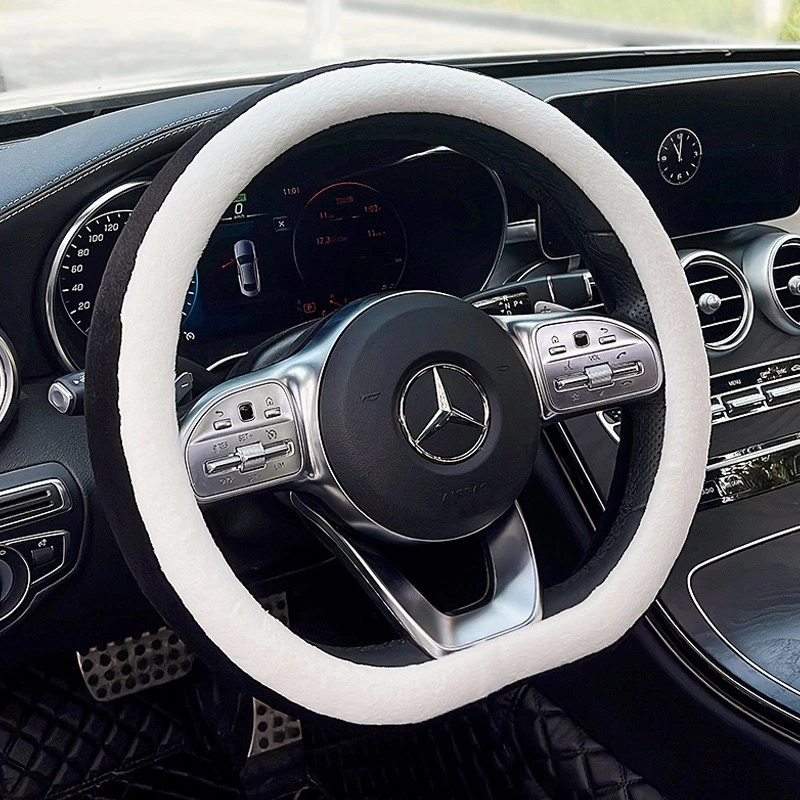 新款冬季短毛绒甜甜圈汽车方向盘套时尚大方 简约风格 冬季保暖把