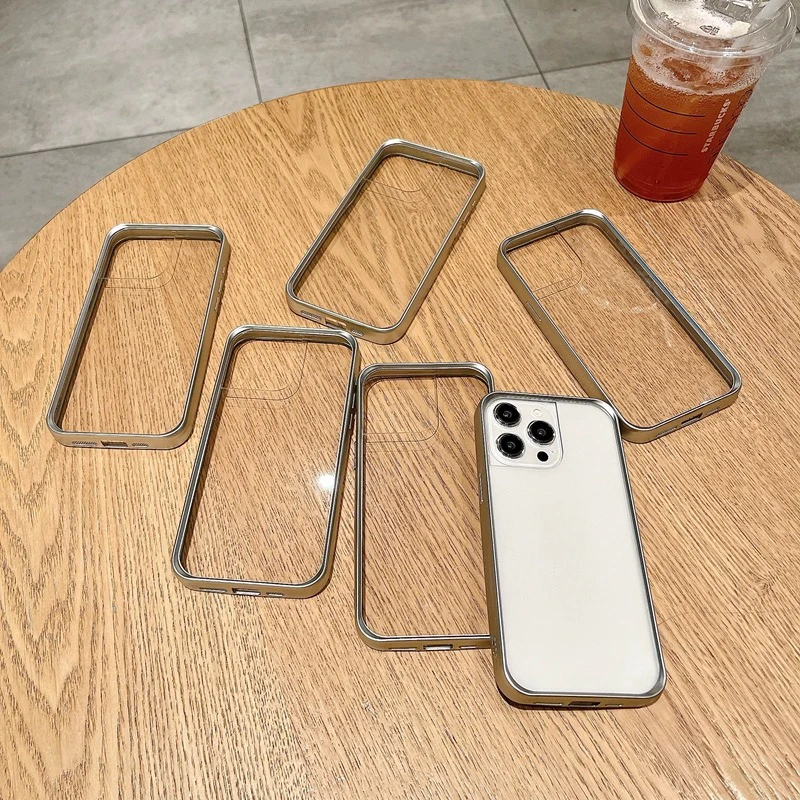 简约透明纯色银色边适用苹果iphone13新款14男女款亚克力高级感