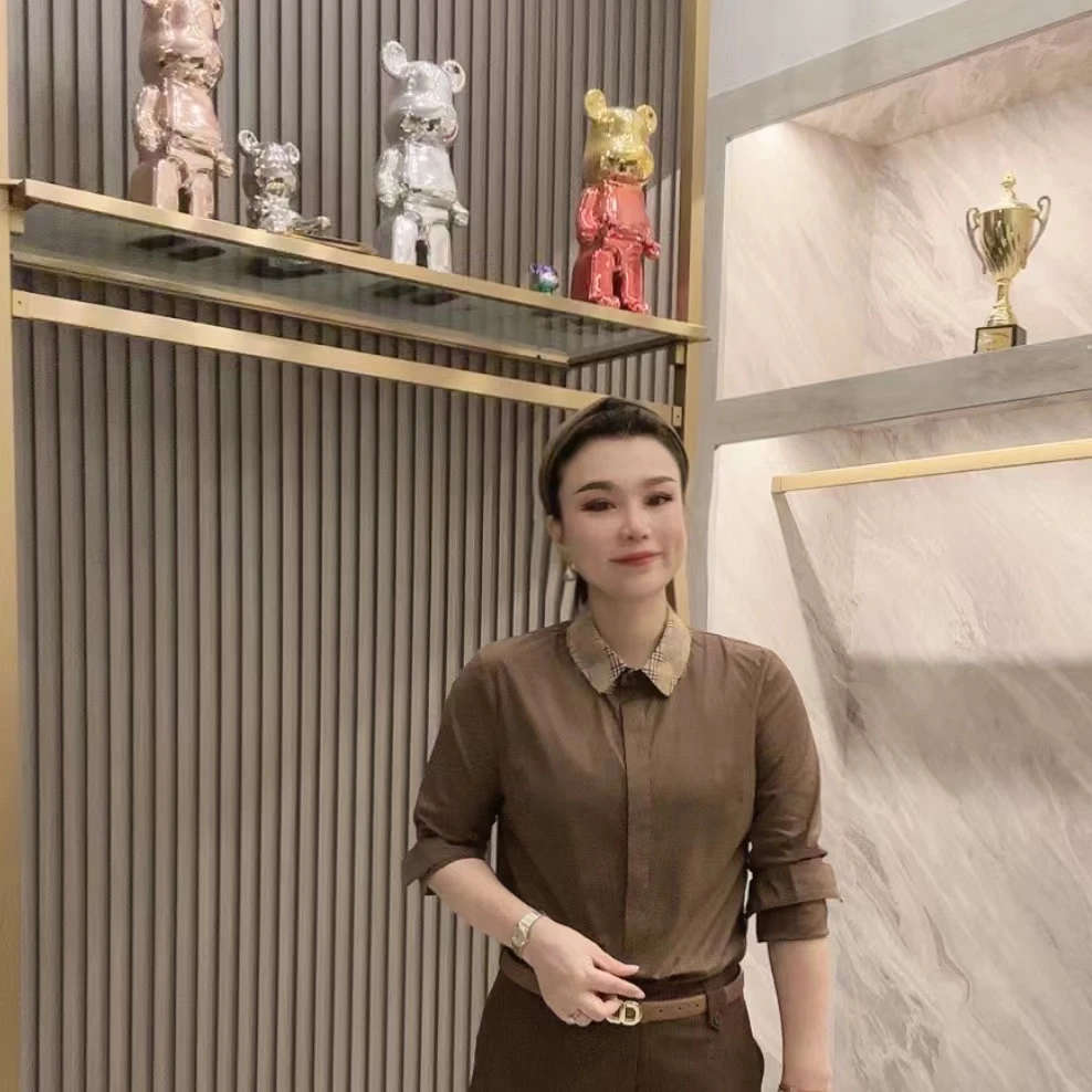 【涵舒可】单色拼小格子领衬衫复古