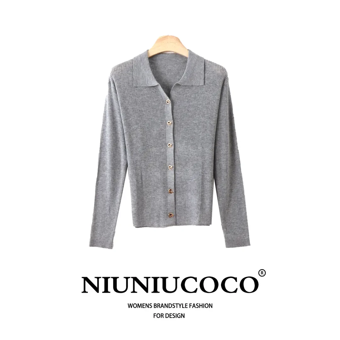 竖坑条显瘦方领百搭针织衫设计感真开衫别致针织气质上衣99861