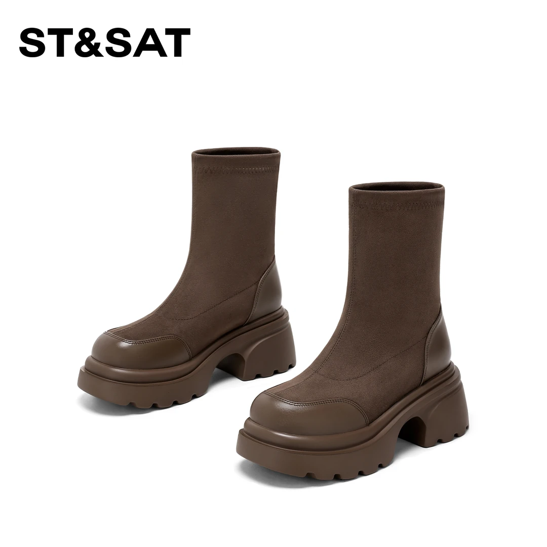 气质百搭时尚短靴英伦风圆头时装短靴SSC4116C0Q-JX