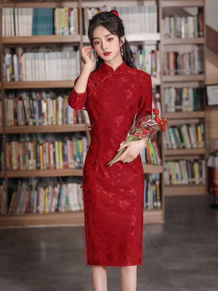 旗袍敬酒服高端旗袍高贵时尚年轻款订婚礼服出阁旗袍礼服裙连衣裙