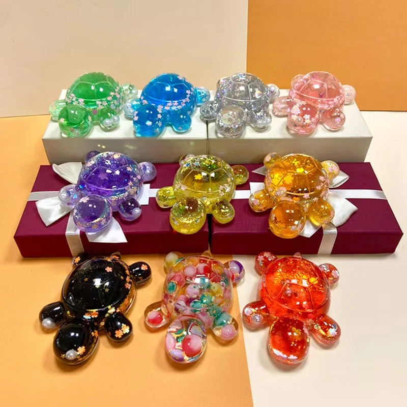 【现场拆】巨无霸超大夜光流沙乌龟办公室桌面治愈解压摆件发光液体