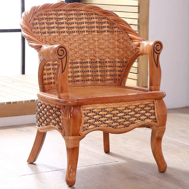 藤椅子真藤编靠背休闲椅阳台桌椅茶几客厅家用室内实木单人腾椅