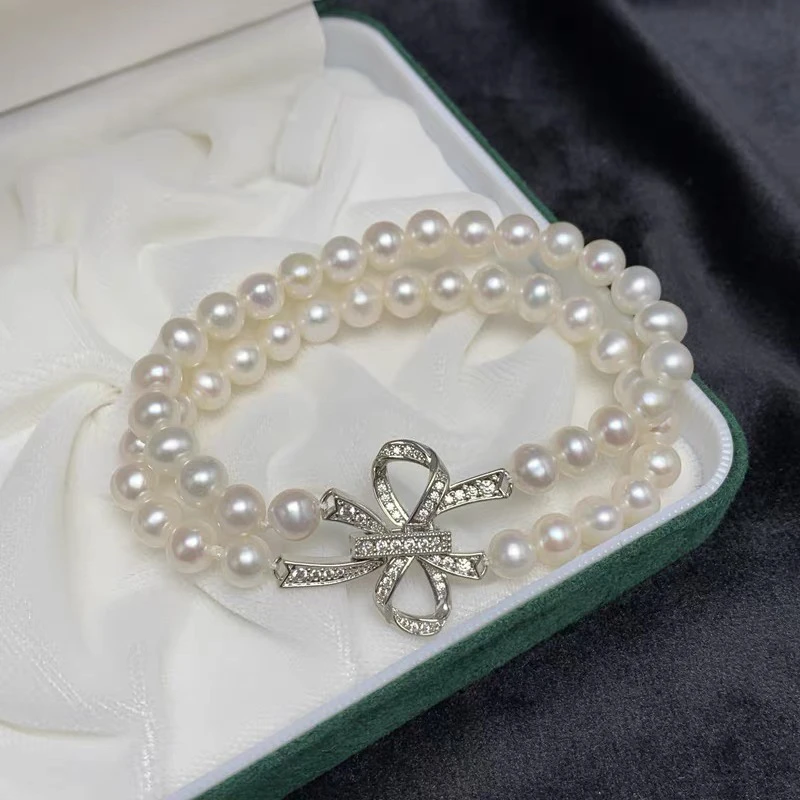 蝴蝶结双层淡水珍珠手链女花式小众高大尚手串