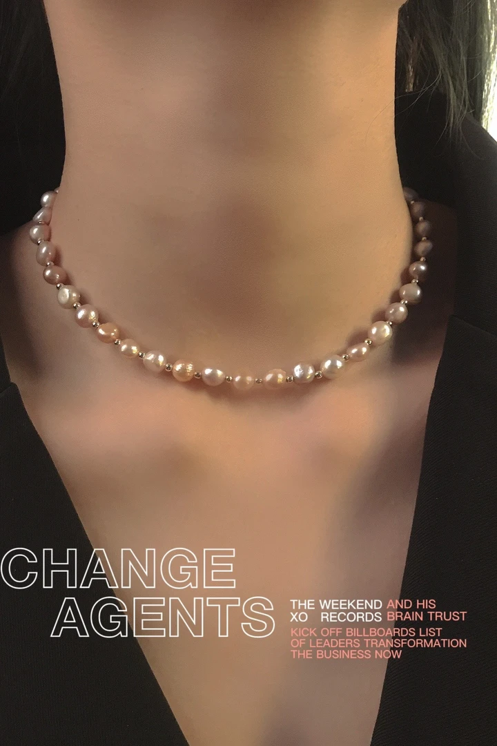 巴洛克淡水粉珍珠项链OT扣抽拉可调节设计感锁骨链气质新年款