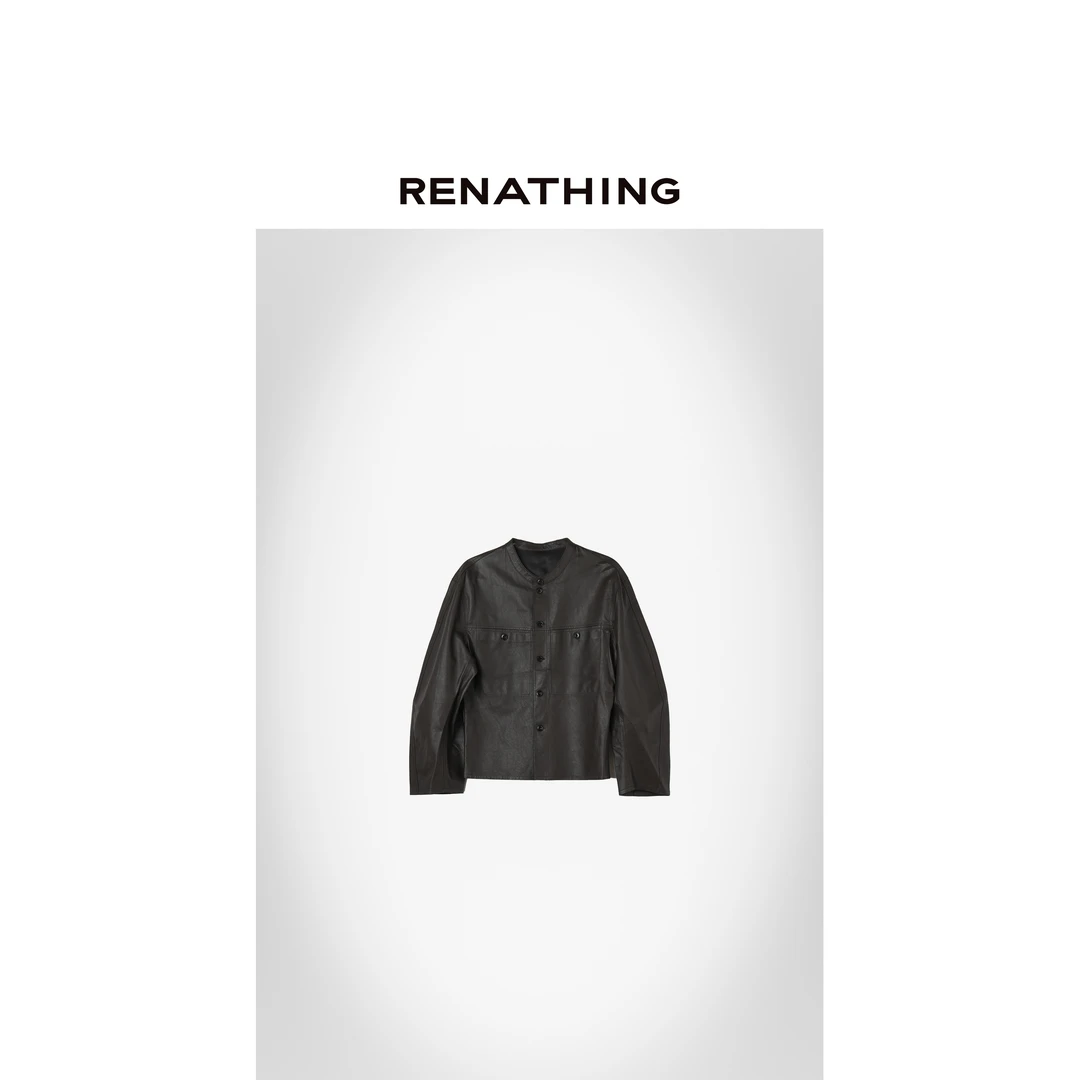 【RENATHING】弧形衣袖皮质外套