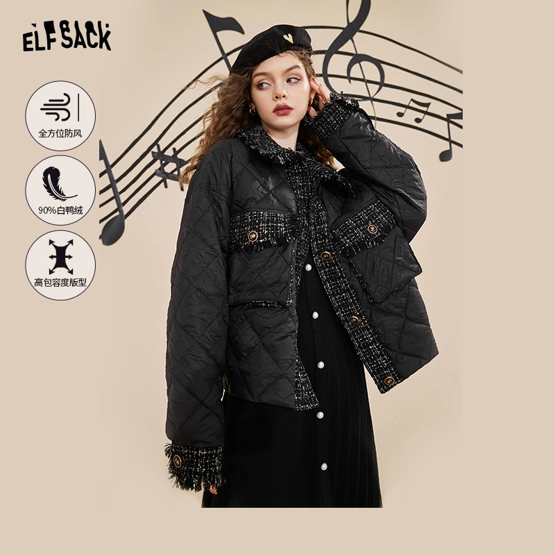 2046【金拐子专属】黑短款羽绒服女潮流冬季新款设计感小个子外套