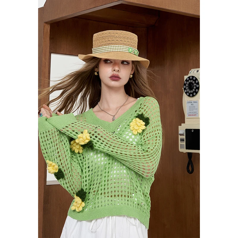 【诗语专属】妖精的口袋近我者甜彩虹镂空针织衫年夏季新款